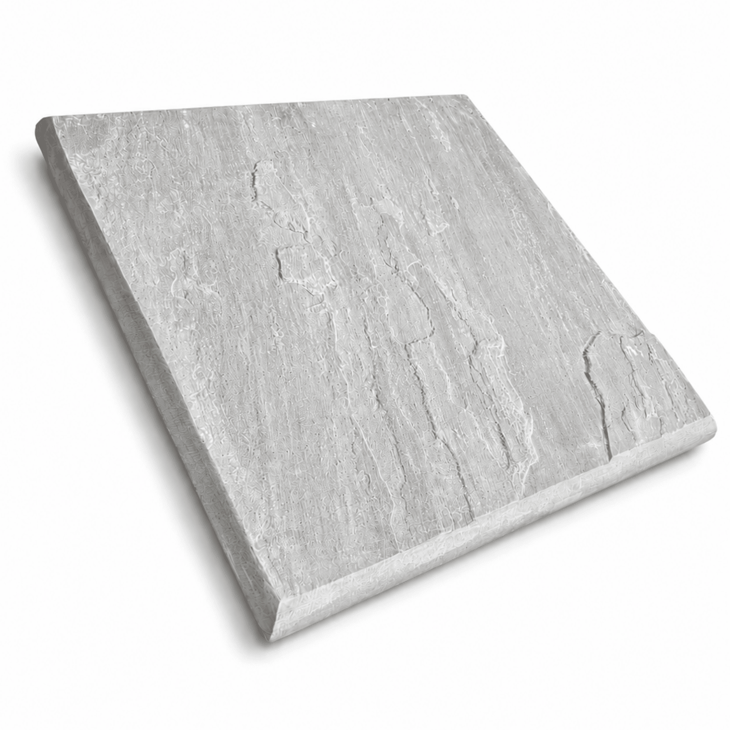 A square light grey stone tile with a textured, natural slate-like surface, shown at an angle on a white background.