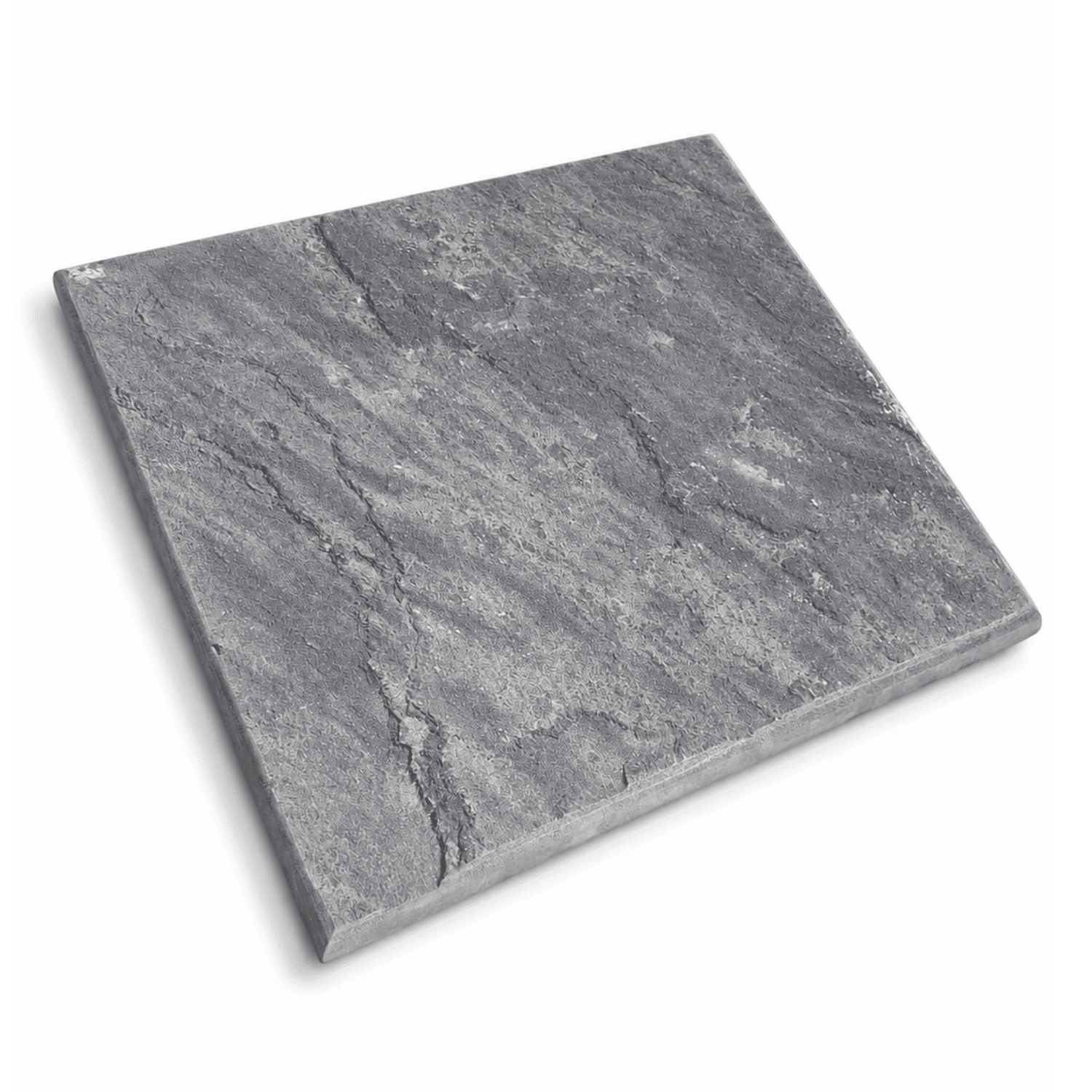 A square grey stone tile with natural veining and textured surface, shown at an angle on a white background.