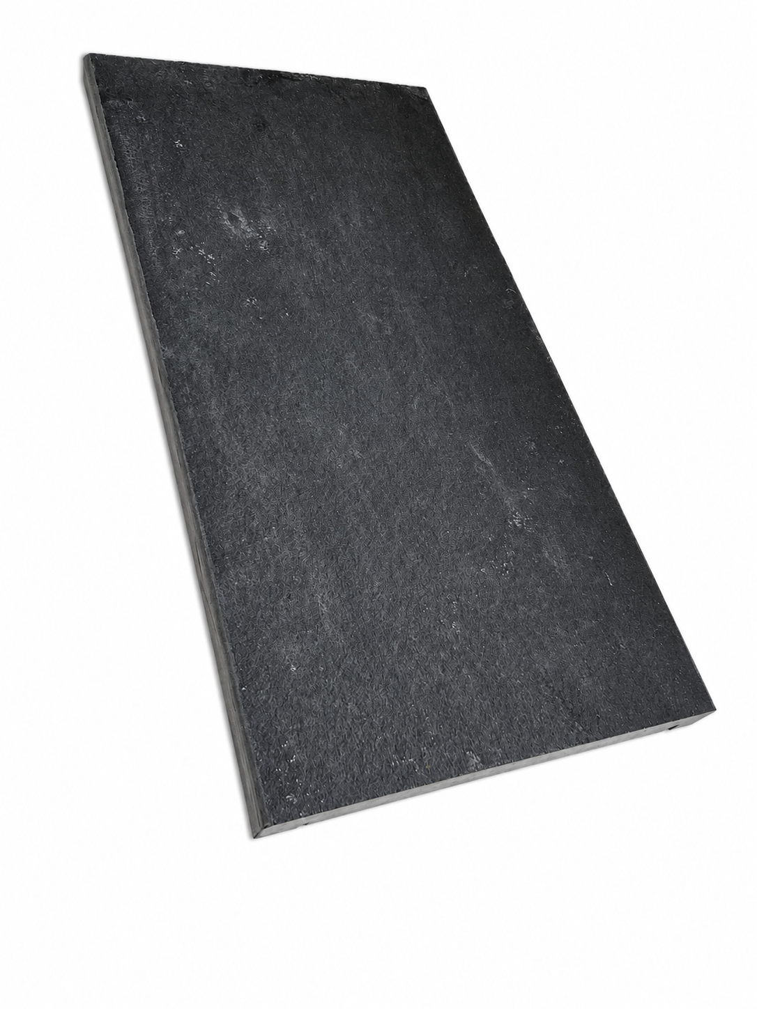 A rectangular dark charcoal grey stone tile or slate board shown at an angle on a plain white background.
