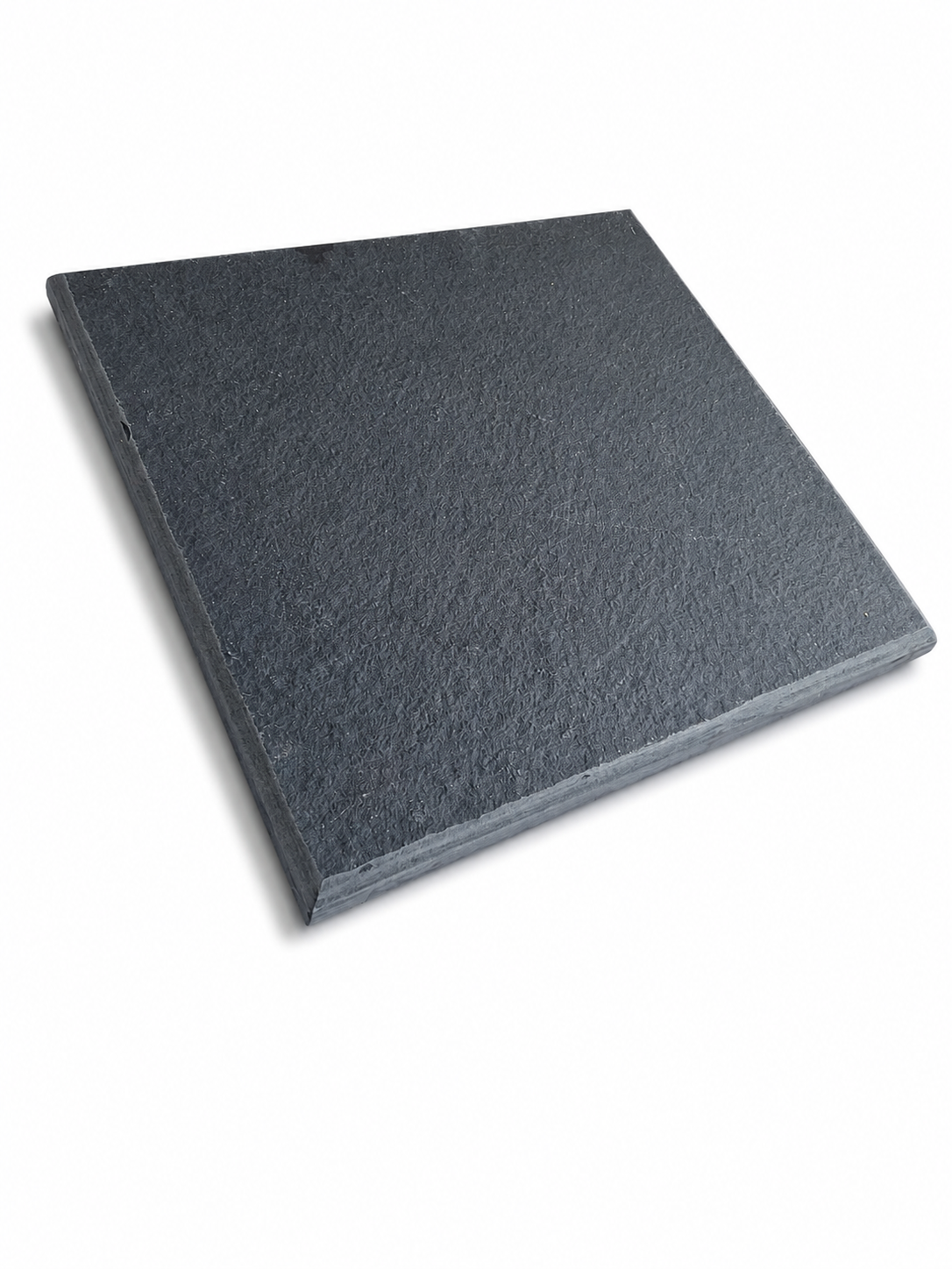 A square dark grey slate tile with a textured surface, shown at an angle on a white background.