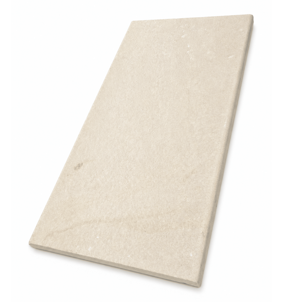 A rectangular beige stone tile with a natural textured surface, shown at an angle on a plain white background.