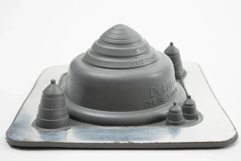 Grey rubber flashingon a metal base with 'Dektite' branding.
