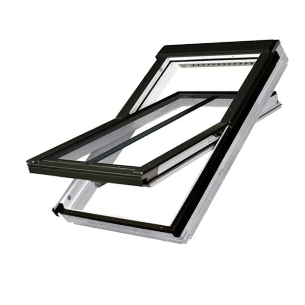 Fakro Manually Operated Centre Pivot Natural Pine Pitched Roof Conservation Window and Recessed Flashing kit