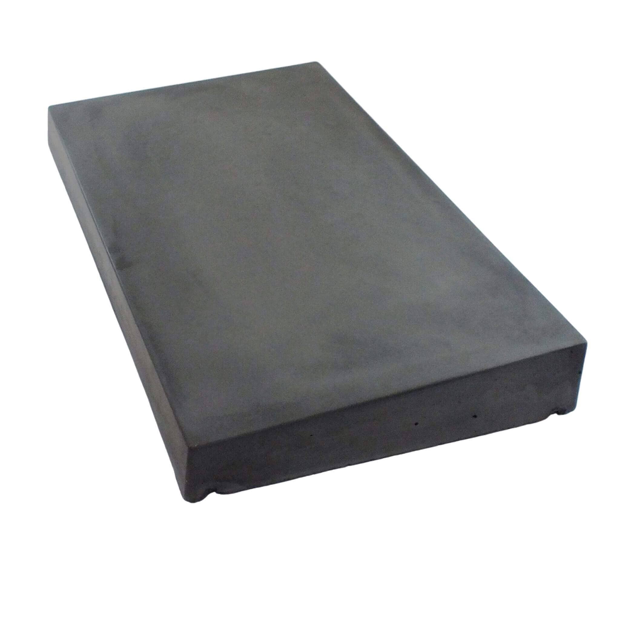 Dark charcoal once weathered concrete coping stone with single slope and drip grooves
