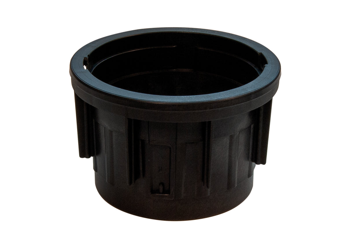 Black plastic fitting on a white background