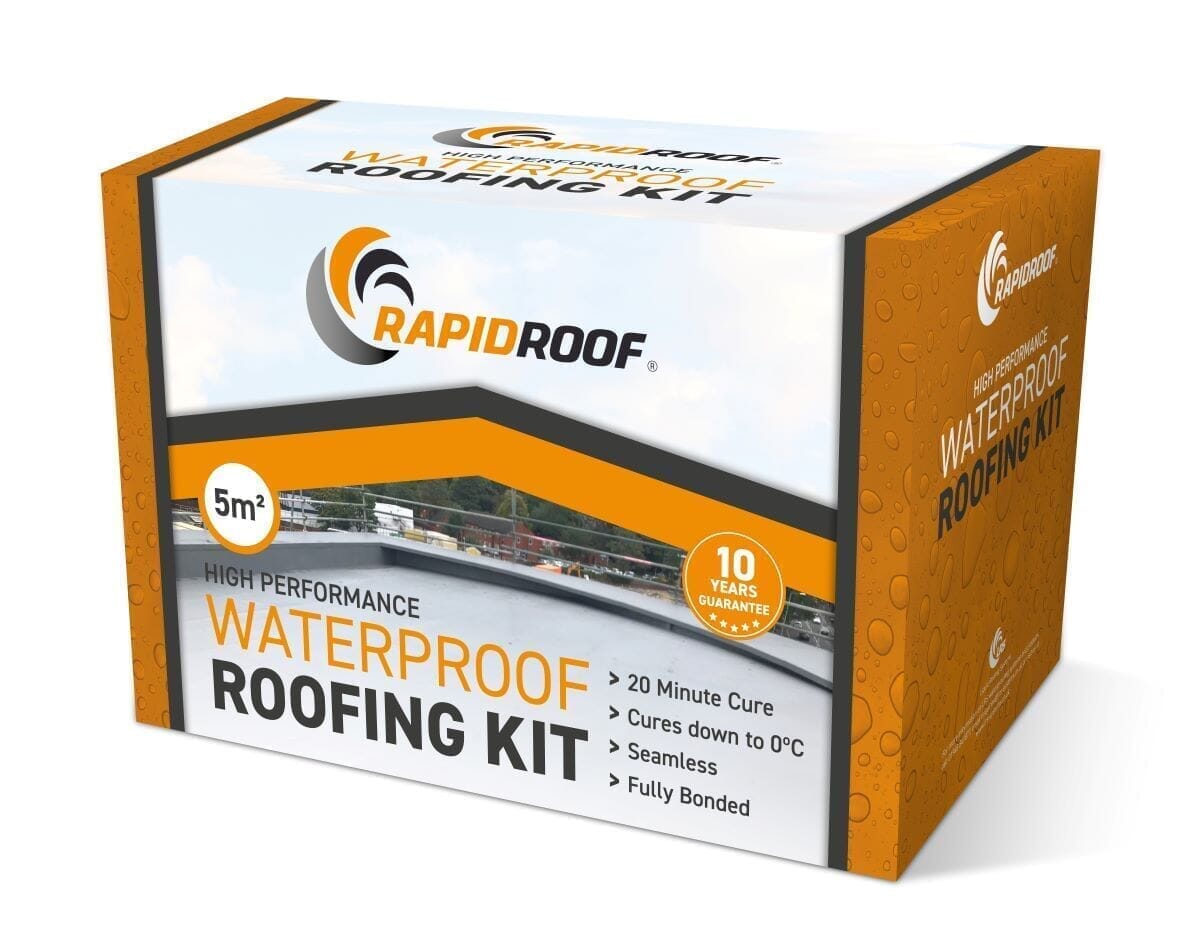 Box of RapidRoof Waterproofing Kit cold liquid membrane packaging.