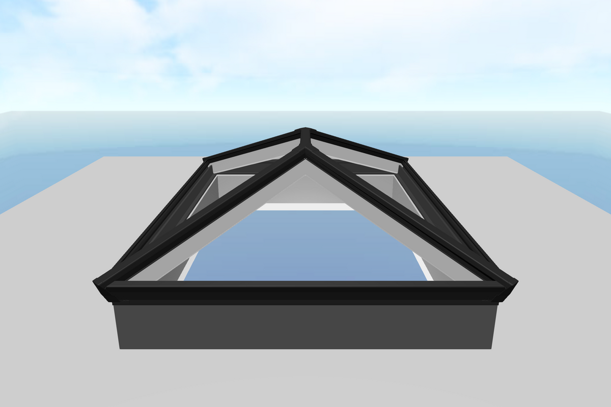 Korniche aluminium roof lantern in black, side elevation showing 25 degree pitch