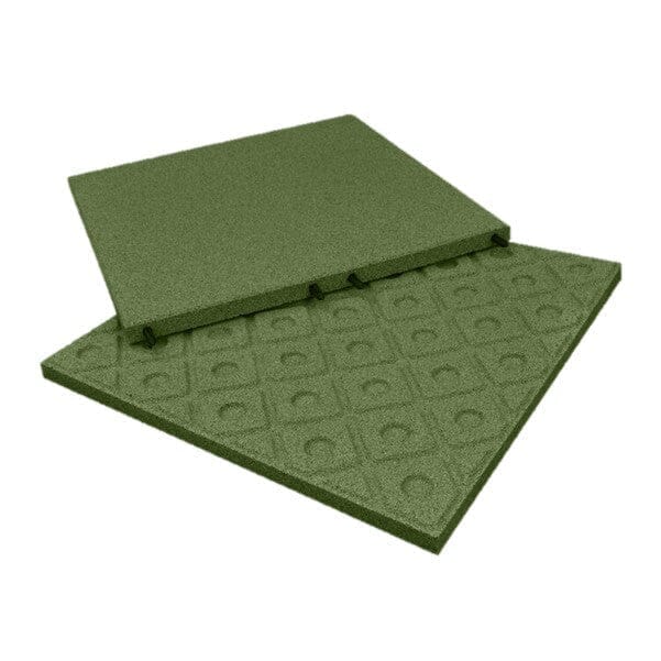 Green ecotred 500 rubber tiles showing the top surface and patterned underside.