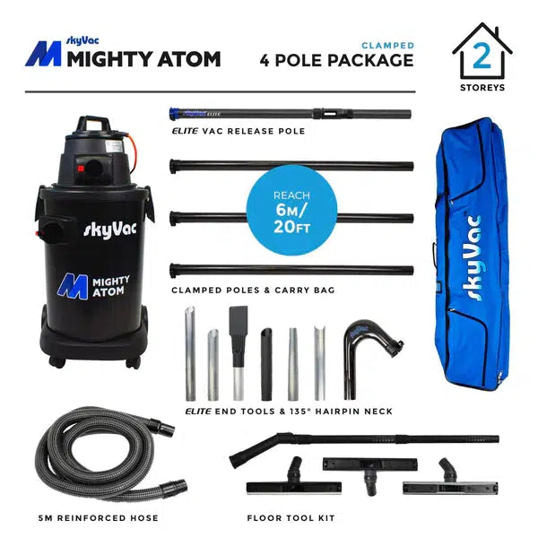 SkyVac Mighty Atom Gutter Cleaning Kit Including Clamp Fit Poles
