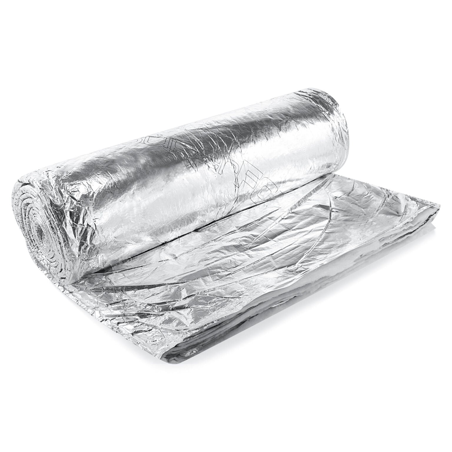 Roll of reflective insulation material on a white background