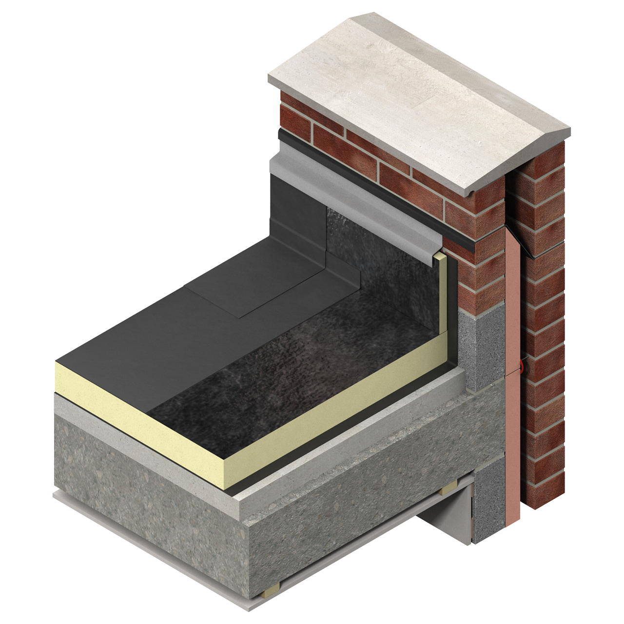 Kingspan TR24 PIR insulation installed in a flat roof system over a concrete deck, with VCL and membrane layers.