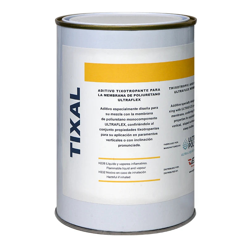 UltraFlex Tixal Additive 1L bottle used to thicken UltraFlex polyurethane liquid membrane for vertical and sloped waterproofing applications