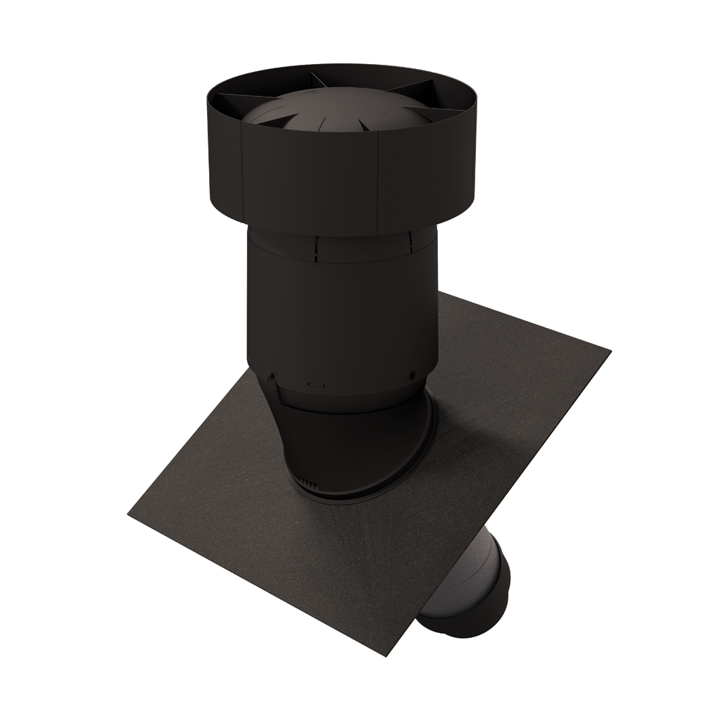 Ventus Roof Terminal 160-150 for pitched roofs by Ubbink, black insulated roof terminal with integrated tile base