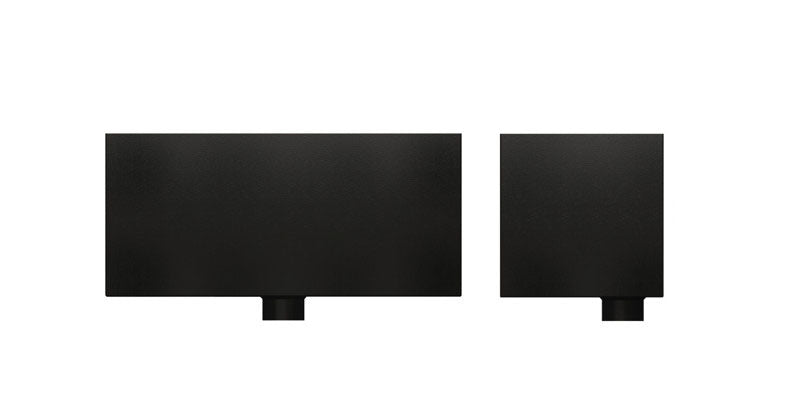 Extended aluminium drain hopper in square 72x72mm profile, black finish, on white background