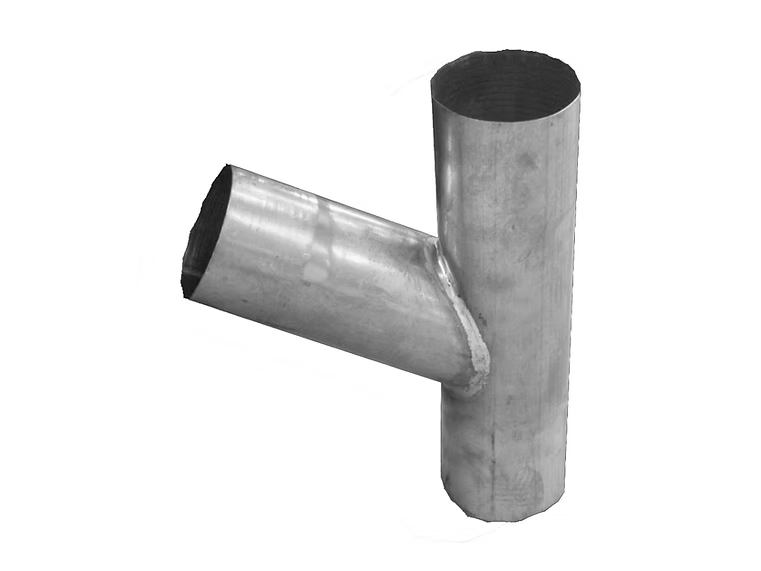 Metal Gutta zinc 72-degree downpipe branch for connecting 80mm round zinc downpipes.