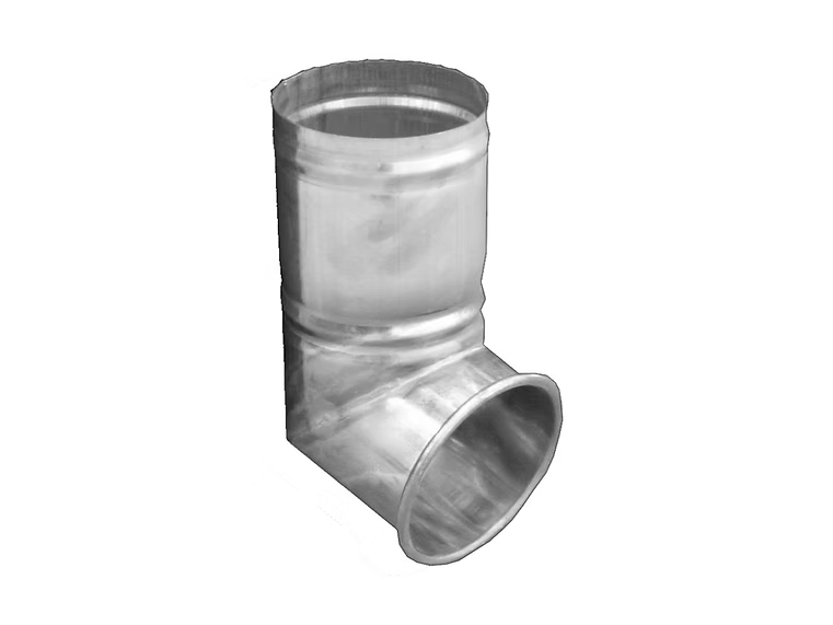 Metal Gutta zinc 80mm downpipe shoe for directing rainwater away from the base of a downpipe.