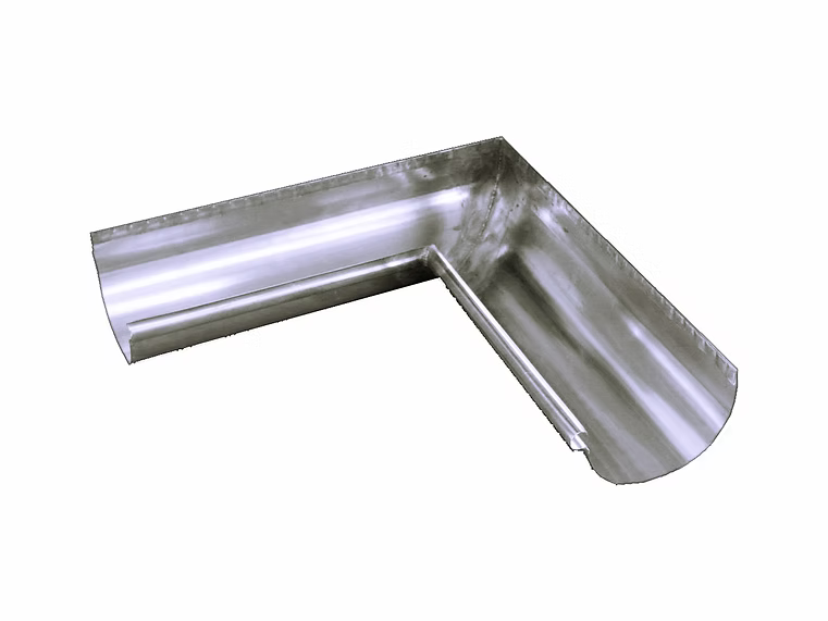Metal Gutta zinc half round 90-degree internal corner gutter for connecting gutter runs around corners.