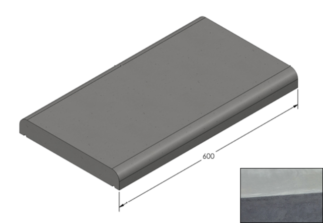 Willowcrete 335mm x 600mm Flat Top Bullnose Edge Coping Stone