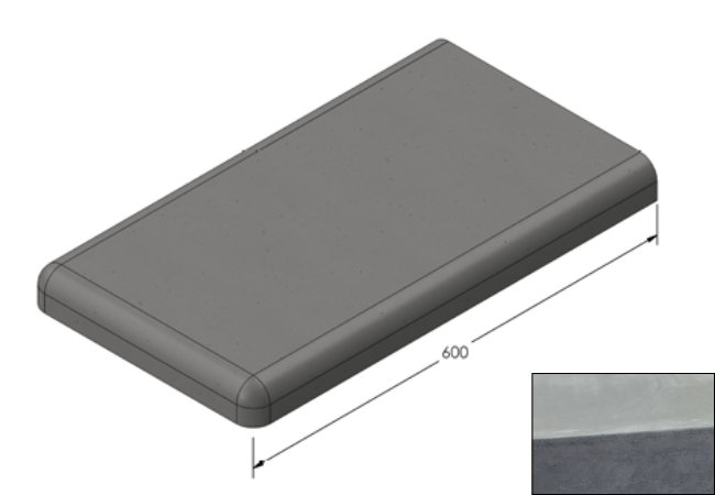 Willowcrete 335mm x 600mm Flat Top Bullnose Edge Coping Stone