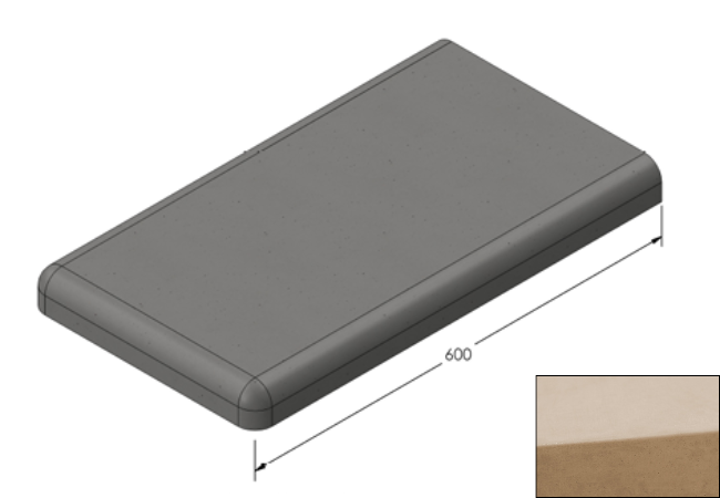 Willowcrete 335mm x 600mm Flat Top Bullnose Edge Coping Stone