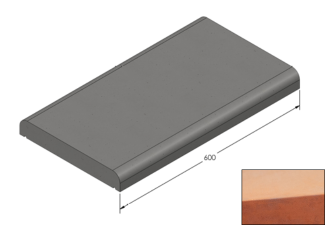 Willowcrete 335mm x 600mm Flat Top Bullnose Edge Coping Stone