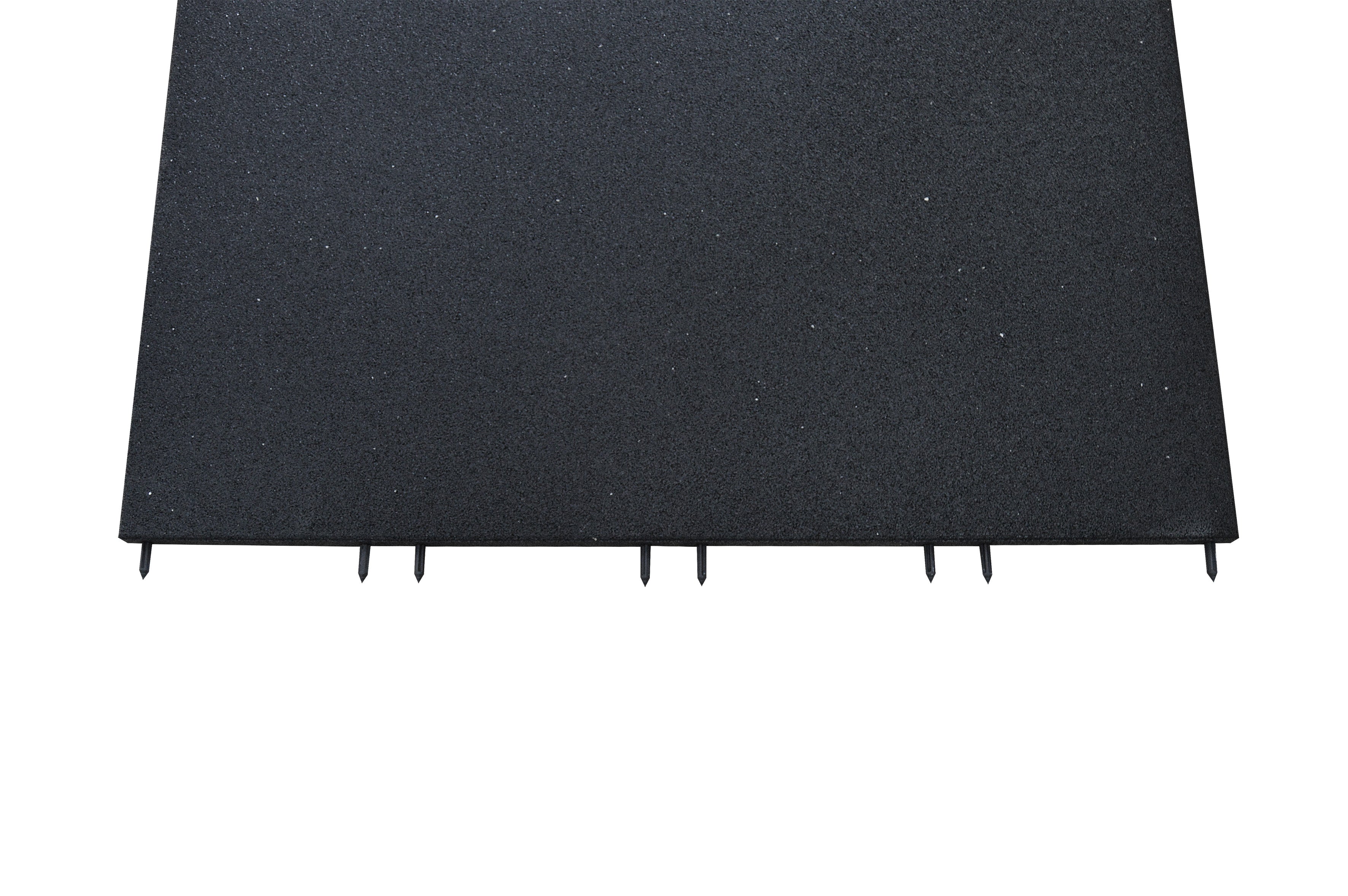 Front-facing black ecotred 1000 tile showing the interlocking pin edge.