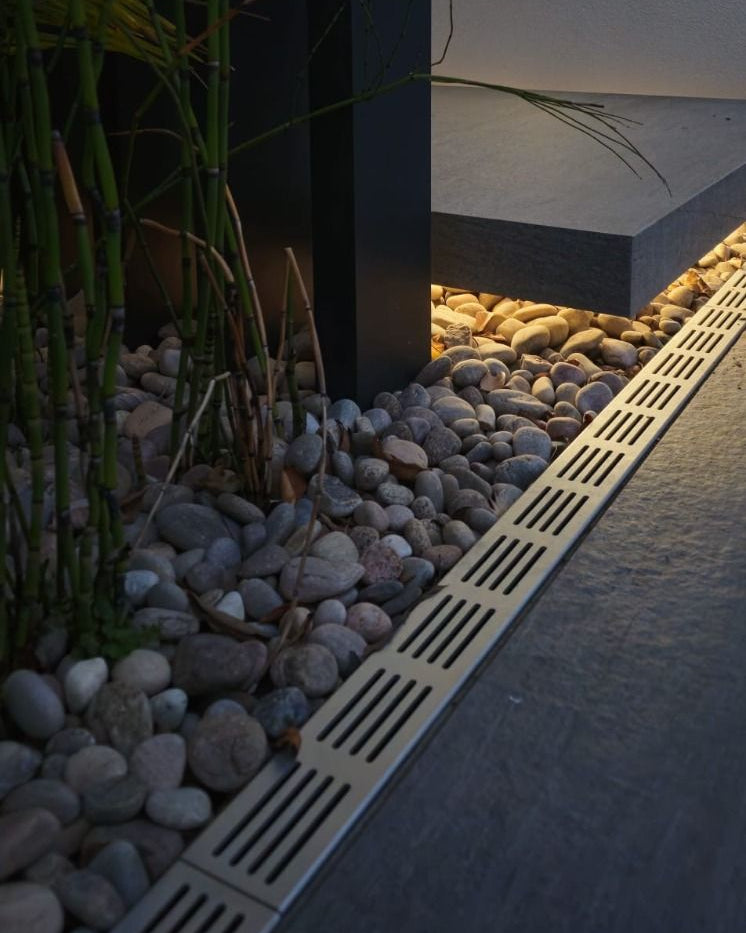 Alusthetic PVC Threshold Channel Drain with Aluminium Silver Grating | 1m Length