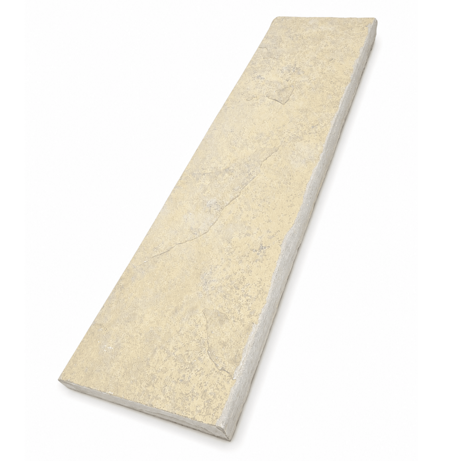 A rectangular stone tile or paver in a light beige and cream colour with natural stone texture and subtle grey veining, shown on a plain white background.