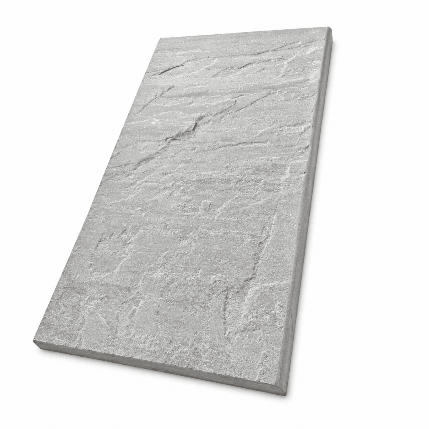 A rectangular grey stone tile with a textured, natural stone surface and subtle veining, shown at an angle on a white background.