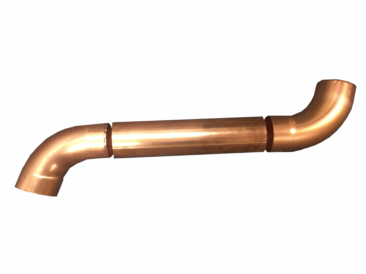 Metal Gutta copper 80mm swan neck kit with two 72º bends for offsetting a copper downpipe.