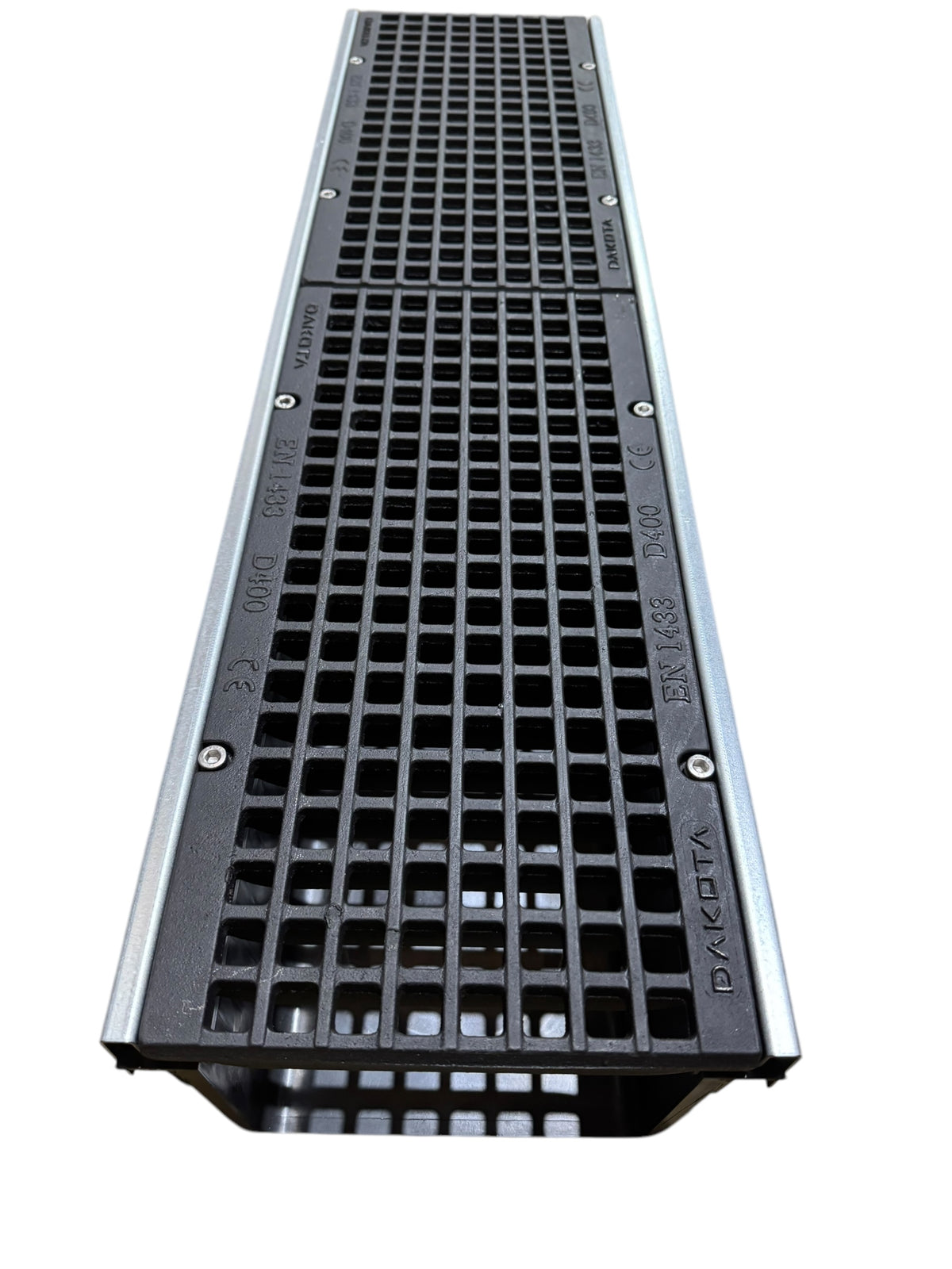 Metal grate with grid pattern on a white background