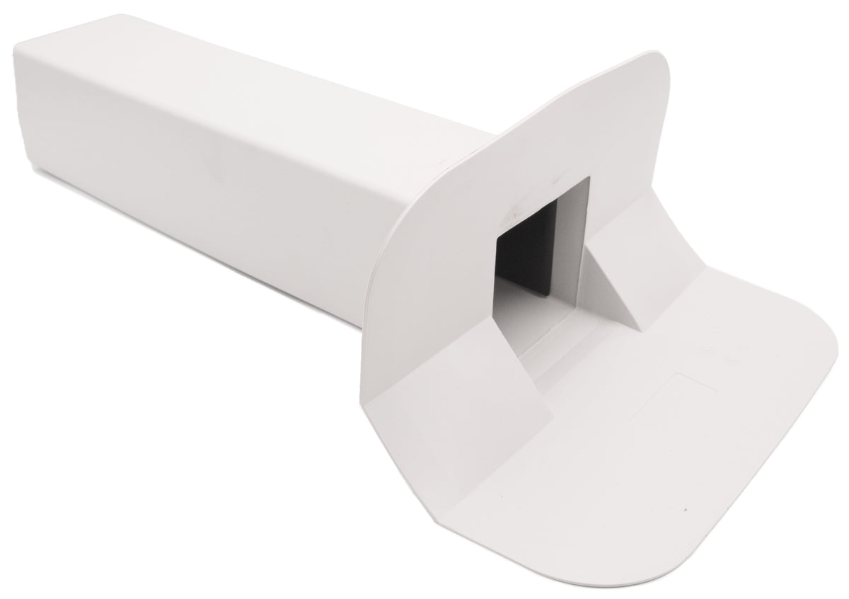 A white, square-shaped TPO smooth flange horizontal parapet drain.