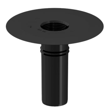 A black EPDM smooth flange roof drain connector with a cylindrical shape and a flanged top.