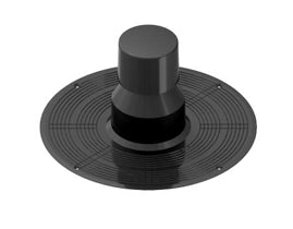 A black ribbed flange roof vent with a cup and portholes designed for aerating and ventilating roof surfaces.