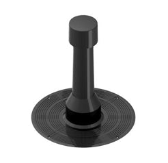 Black ribbed flange roof vent with a cup, featuring a central vertical shank and a wide flange at the base with multiple duct ribs.