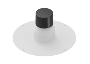 A white DEKS Ideal Aerator TPO H 160 Roof Vent with a black cup on top, set against a plain background.