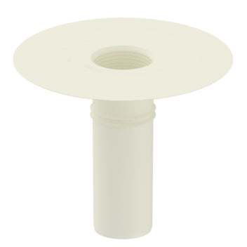 A white, smooth flange roof drain connector made of TPO material with a central shank and two drain-trap seals.