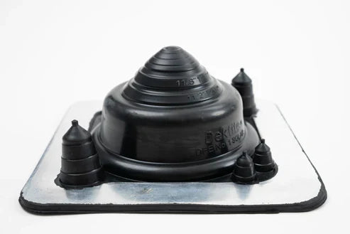 Black rubber bumper with metal base on a white background