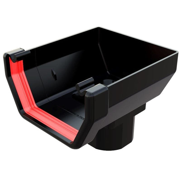 Freeflow Square Style Plastic Guttering Stopend Outlet - Black - Roofing Supplies UK