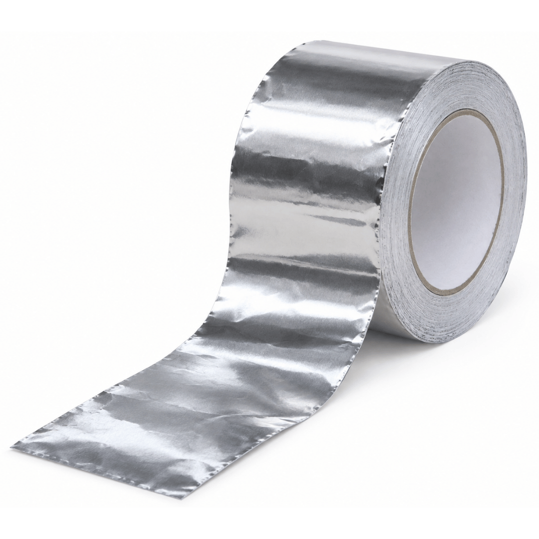 Roll of Novia FR single-sided aluminium foil jointing tape on white background