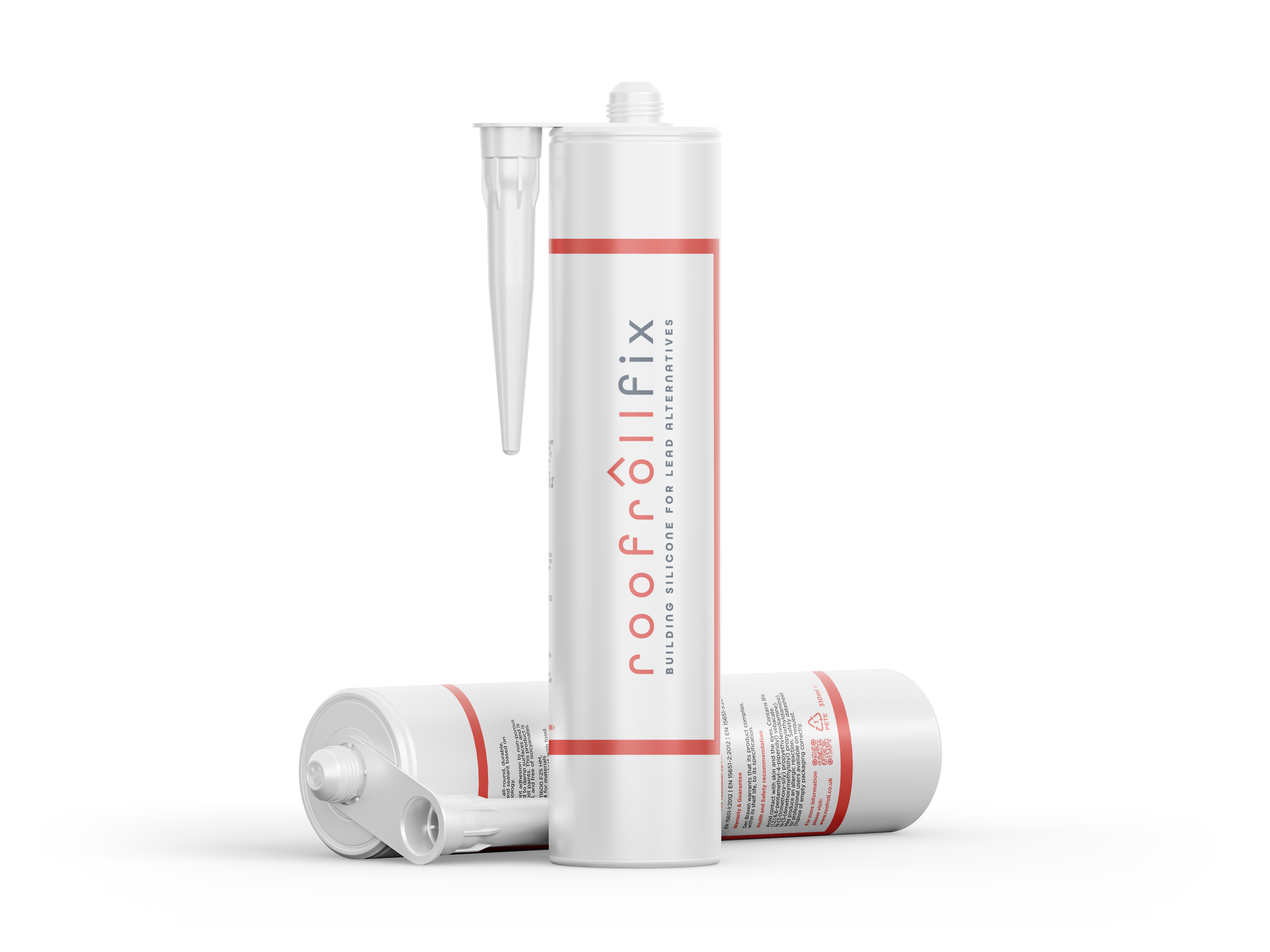 Two tubes of Rubbertech roofroll Fix building silicone adhesive and sealant.