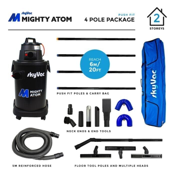 SkyVac Mighty Atom Gutter Cleaning Kit Including Push Fit Poles