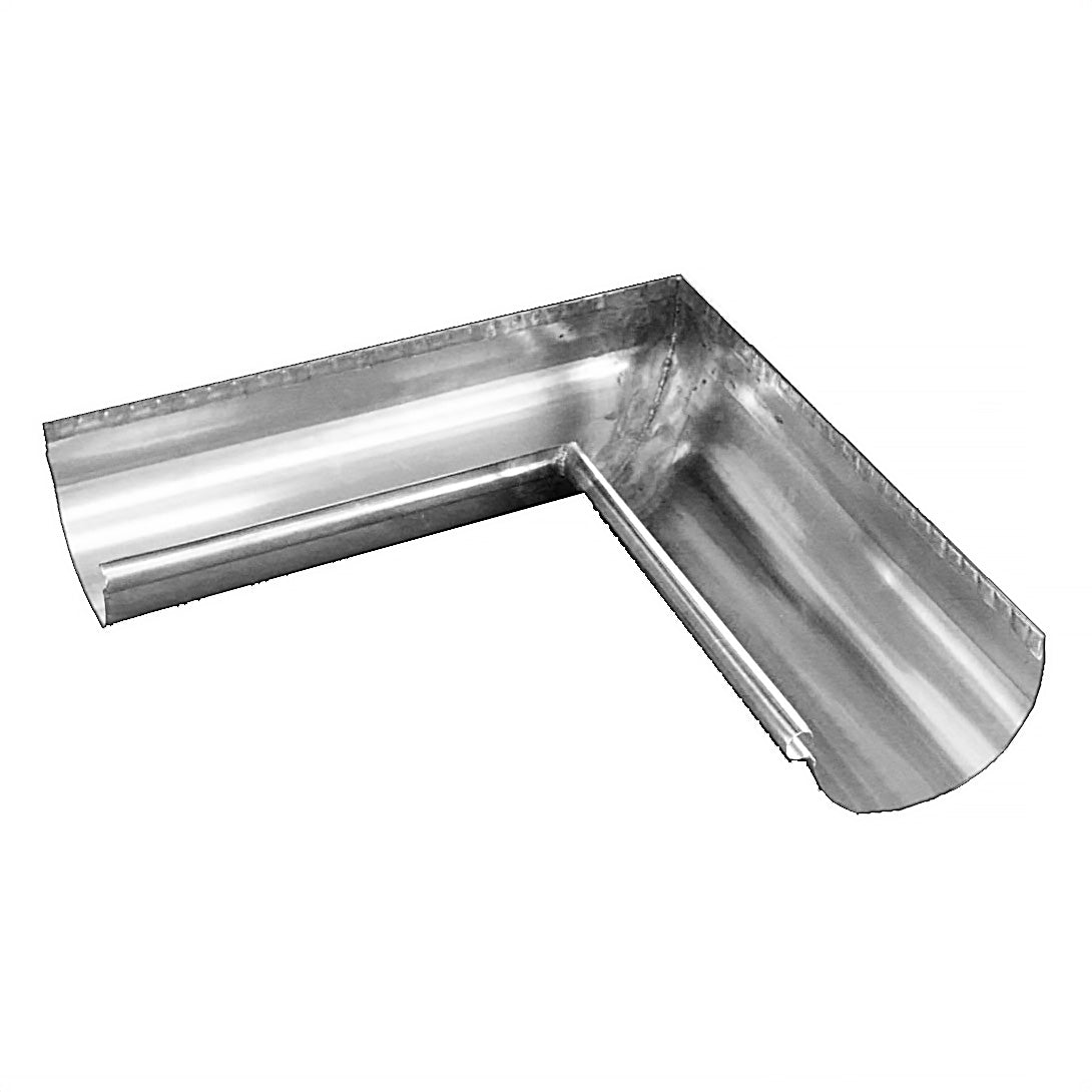 Metal Gutta stainless steel half round 125mm 90º internal corner gutter for connecting gutter runs around corners.