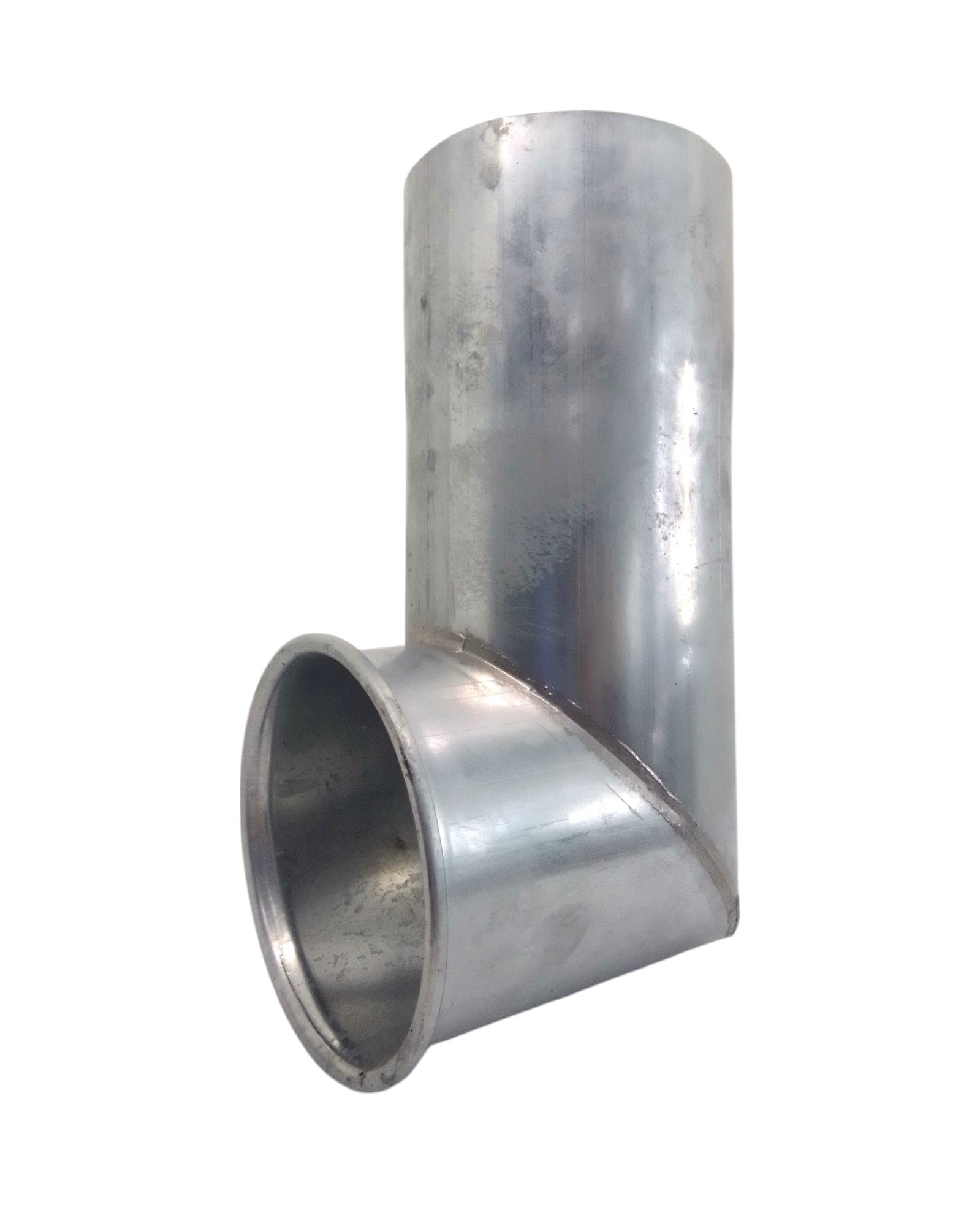 Metal Gutta stainless steel 80mm downpipe shoe directing rainwater into drain or water butt.