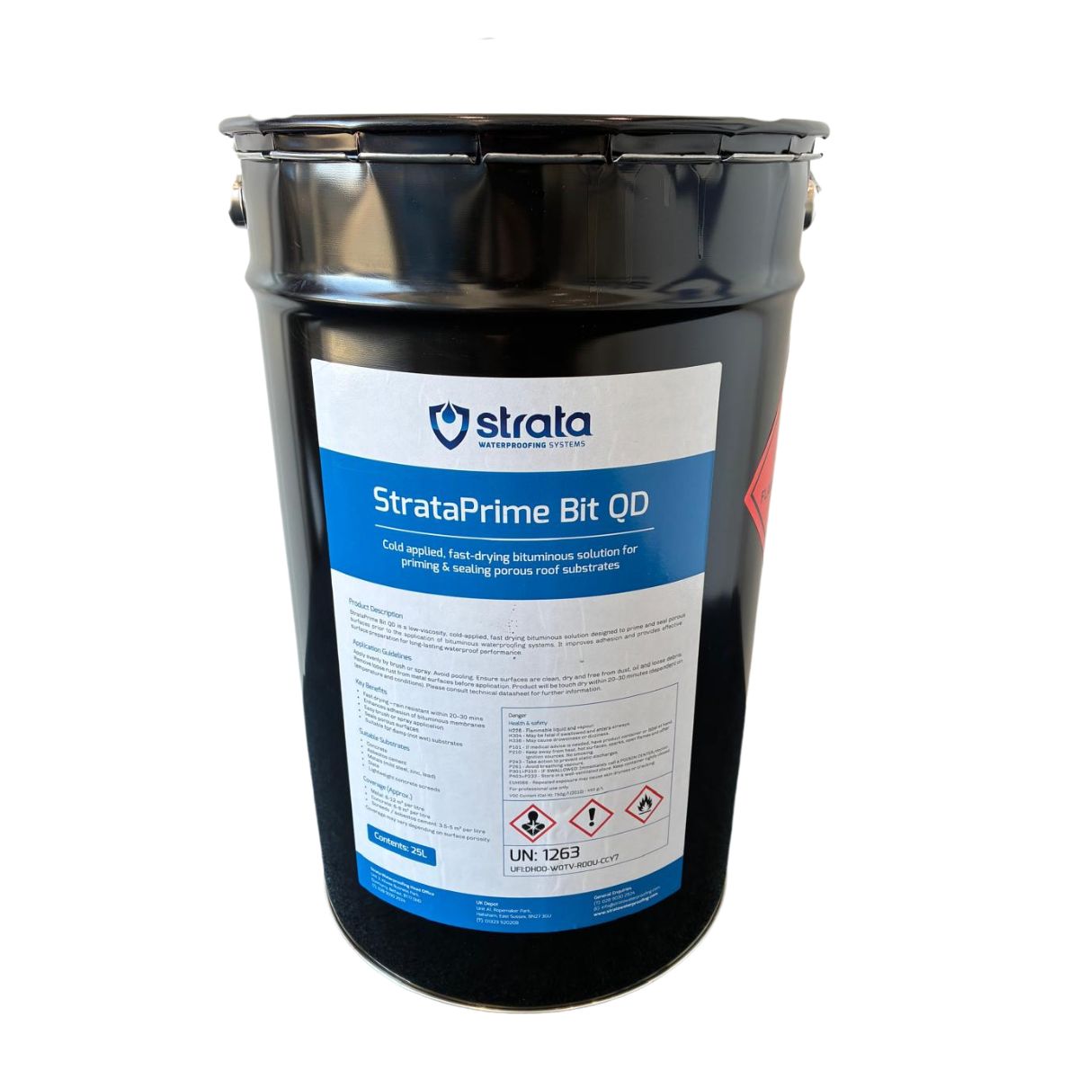 Detailed view of StrataPrime Bit QD primer tub highlighting packaging and label