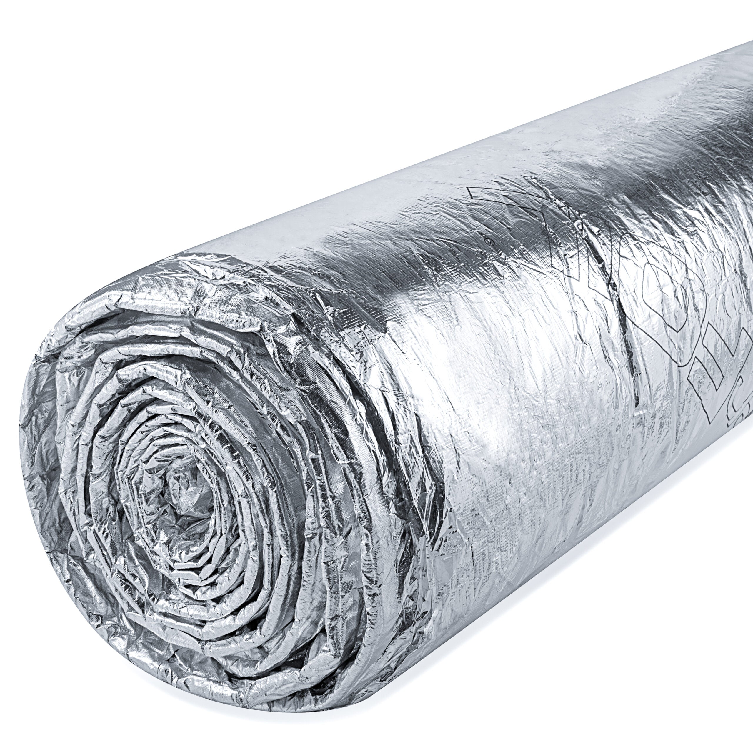 Roll of reflective insulation material on a white background