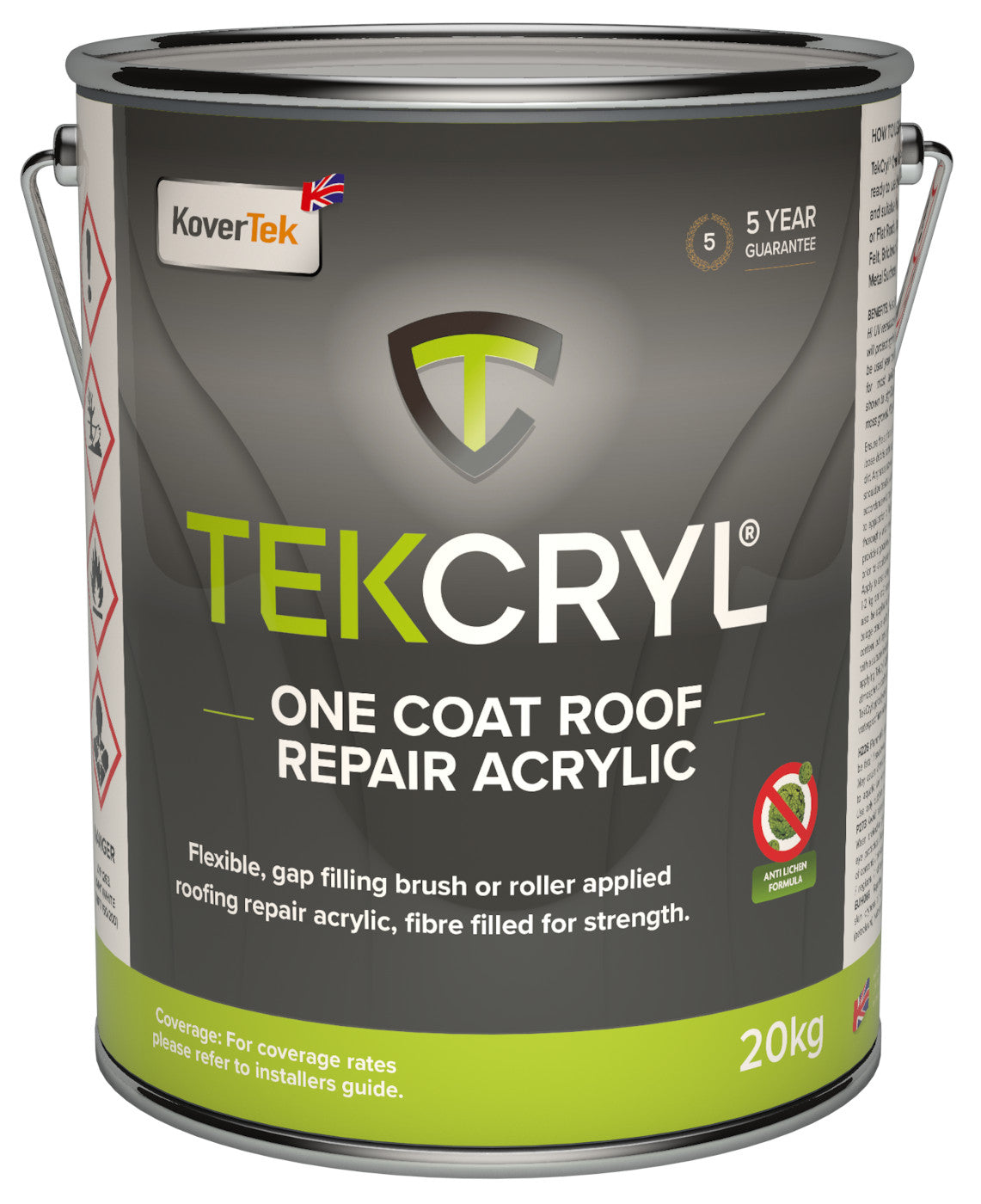 Tekcryl one coat roof repair acrylic paint can with KoverTek branding