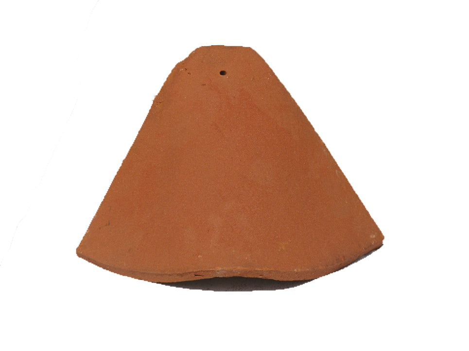 Top-down view of bonnet hip tile with smooth rounded shape for pitched roofs
