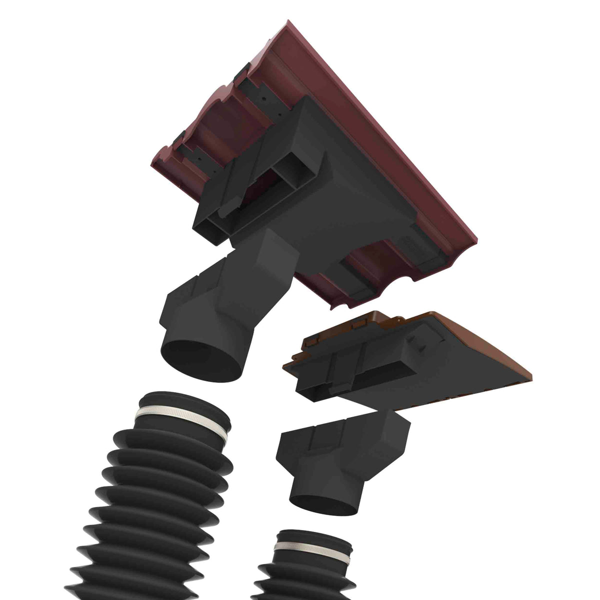 Manthorpe GRPA flexible pipe shown connected to a tile vent via the GTV-AD adaptor