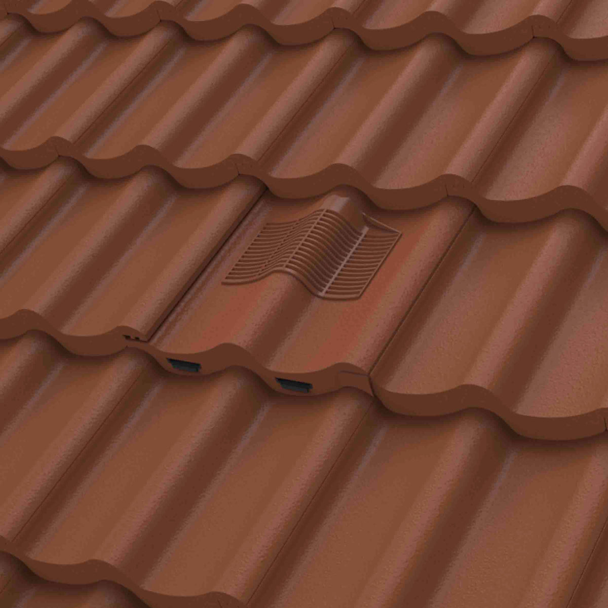 Manthorpe Double Pantile in-line tile vent installed on a double pantile roof (Brown shown)